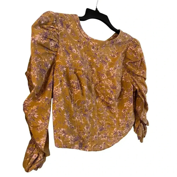 Free People Monica Top Corset Style Back Cut Out 3/4 Sleeve Shirt Size Large - Picture 6 of 7